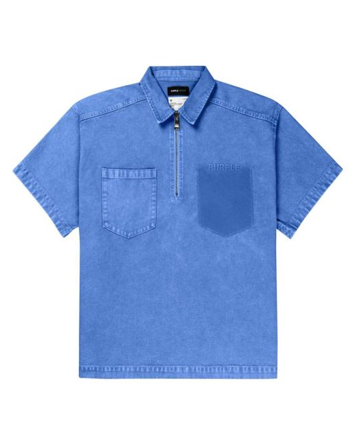 Purple Brand Blue Logo-embroidered Missing-pocket Polo Shirt for men