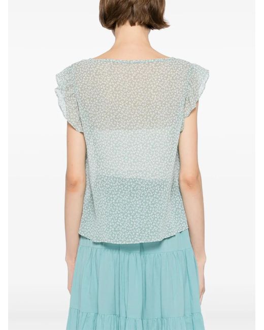 To b. by agnès b. Blue Clover Print Frill Blouse