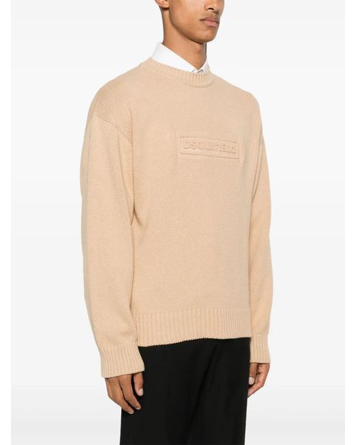 DSquared² Natural Ribbed Cotton Crewneck Sweater for men