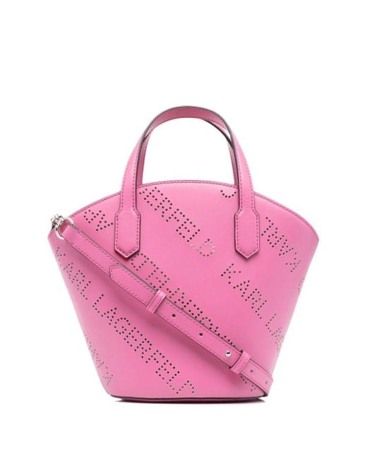 Karl Lagerfeld Leather Small K/punched Tote Bag in Pink | Lyst UK