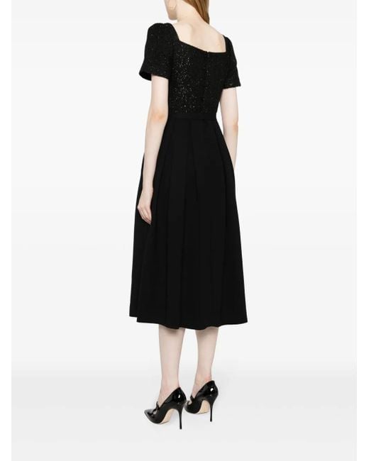 Self-Portrait Black Bouclé-Panel Midi Dress