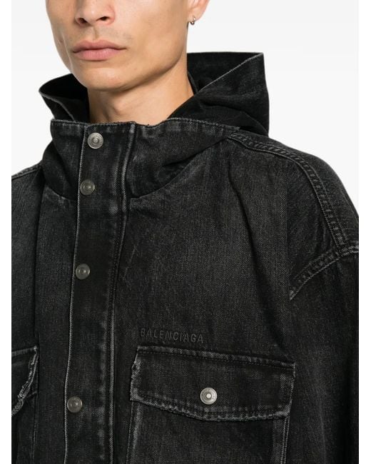 Balenciaga Black Hooded Denim Jacket for men
