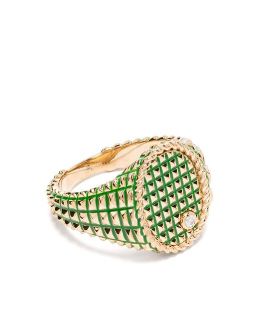 Chevalière en or 9ct pavée de diamants Yvonne Léon en coloris Green