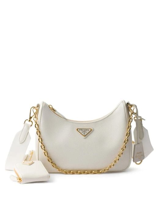 Prada White Re-Edition 2005 Schultertasche Mit Kettenriemen