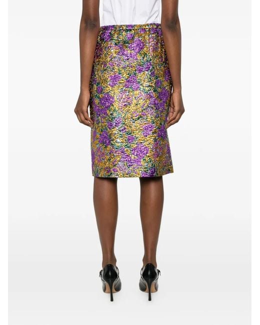 N°21 Purple Floral-Print Front-Slit Skirt