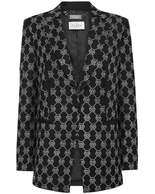 Philipp Plein Black Monogram-Embellished Wool Blazer