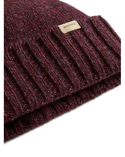 Woolrich Red Wool Ribbed Beanie for men