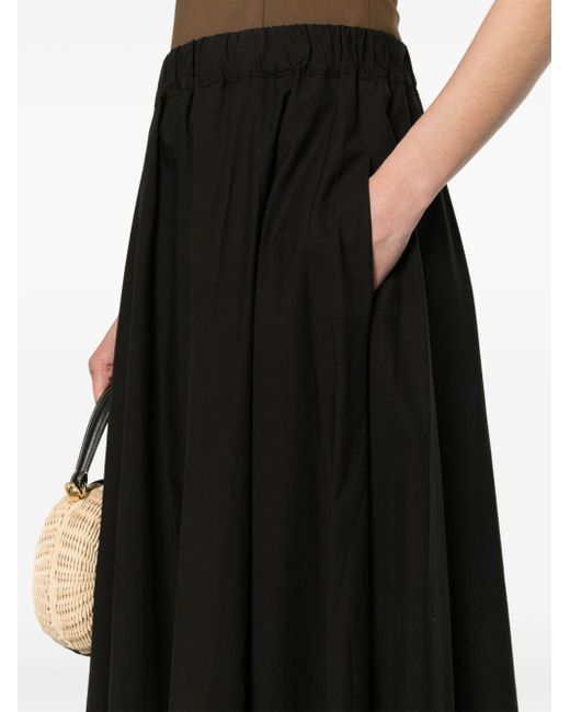 P.A.R.O.S.H. Black Poplin Cotton Midi Skirt