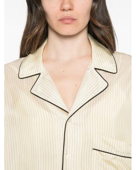 Plan C Gestreepte Blouse Met Afwerking in het Natural