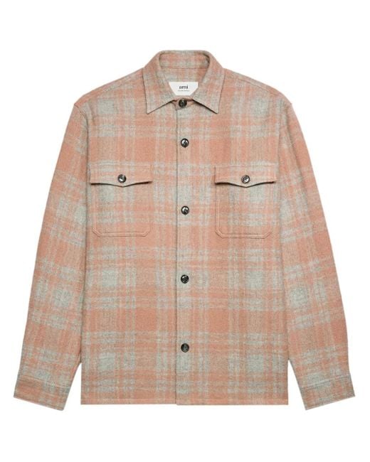 AMI Natural Maxi Checked Overshirt
