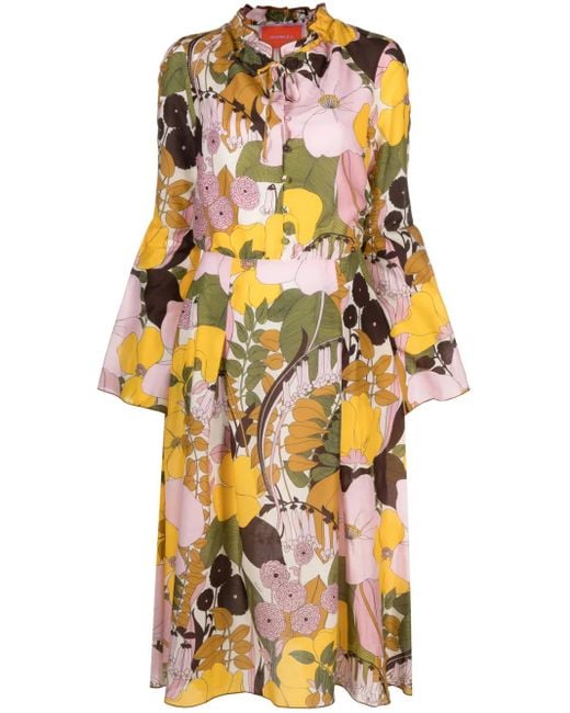 LaDoubleJ Pink Casanova Floral-Print Midi Dress