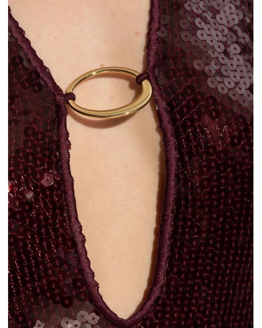 Oseree スパンコールトリム ミニドレス Red