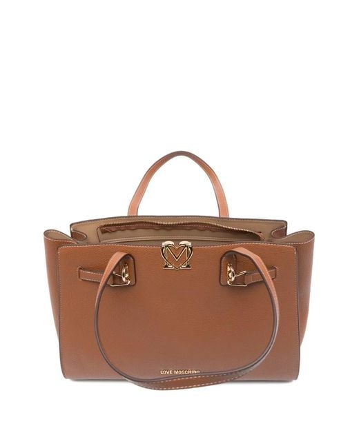Love Moschino Brown Buckle Logo Tote Bag