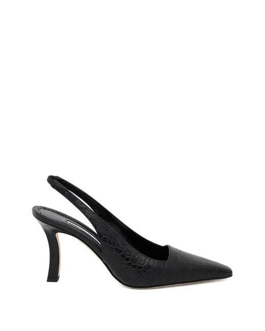Manolo Blahnik Black Moirasli Embossed Pointed-Toe Pumps
