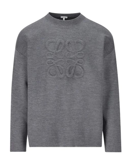 Loewe Gray Anagram Wool Sweater for men