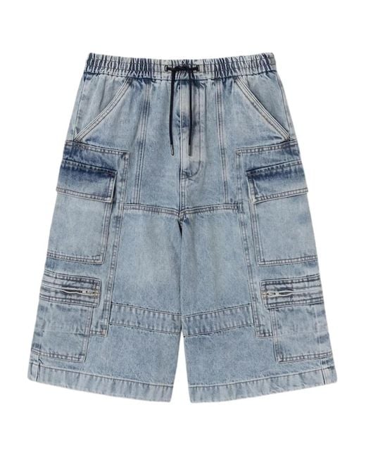Juun.J Blue Drawstring Denim Cargo Shorts for men