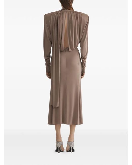 Mugler Draped Long-Sleeve Dress in Brown
