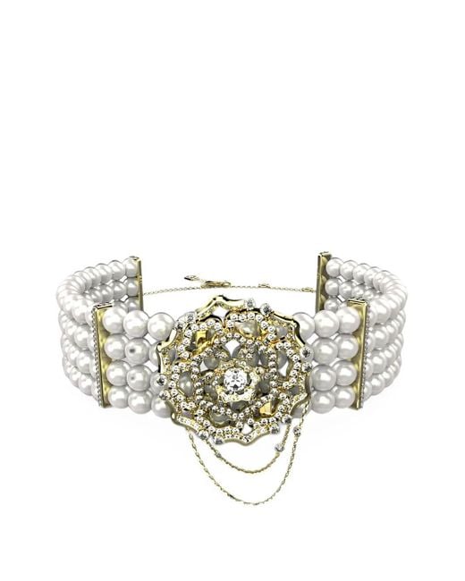 Guess Metallic Peony Pearl Choker Necklace