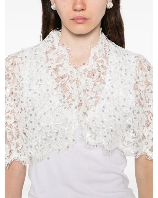 Adamaris White Sequin-Embroidered Lace Jacket