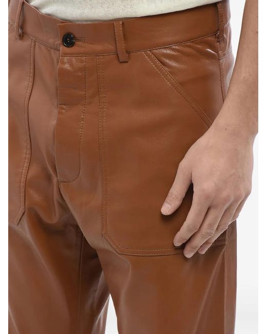 Nanushka Brown Patch-Pocket Leather Trousers for men