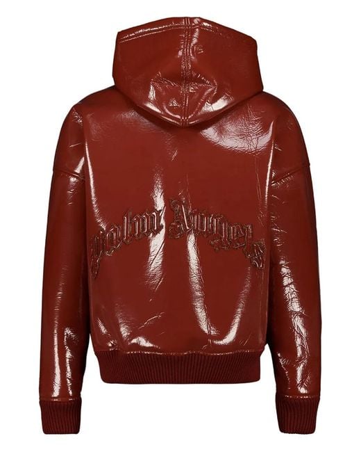 Palm Angels Red Zip Leather Jacket for men