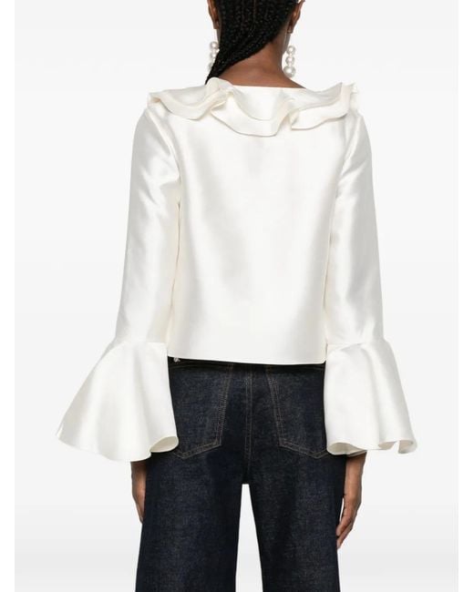 Self-Portrait White Taffeta Ruffled Blouse