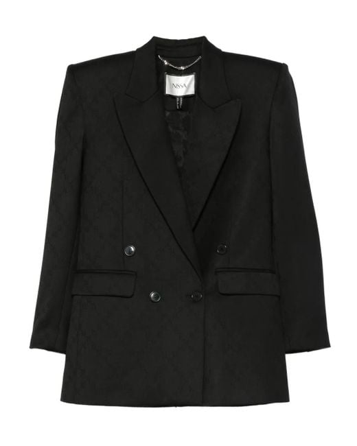 Nissa Black Double-Breasted Textured Jacket