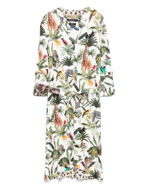 Marc Cain White Midikleid Mit Animal-Print