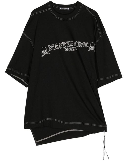 MASTERMIND WORLD Black Handwriting Asymmetric Cotton T-shirt for men