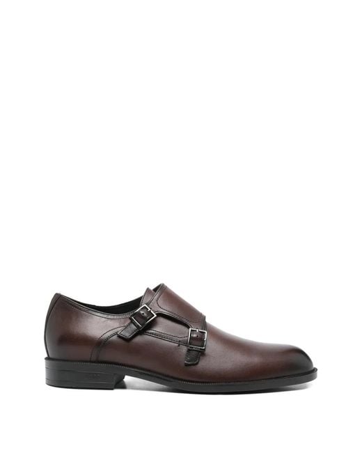 Boss Brown Tayil Buckle Leather Monk Shoes for men