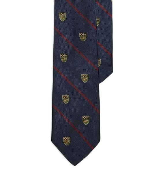 Polo Ralph Lauren Gestreepte Zijden Stropdas Met Leeuwenkop in het Blue voor heren