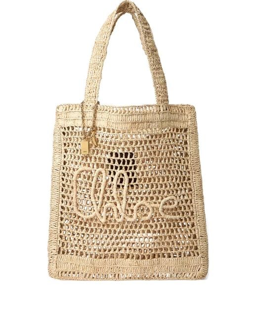 Chloé Natural Summer Banana Logo-Detail Raffia Tote Bag