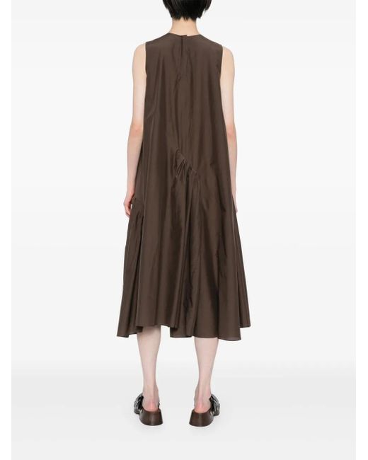 JNBY Brown Pleated Asymmetric-Hem Dress