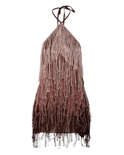 ANDREADAMO Red Fringed Halter Dress