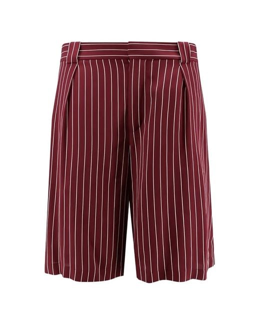 Saint Laurent Red Striped Pleated Shorts for men