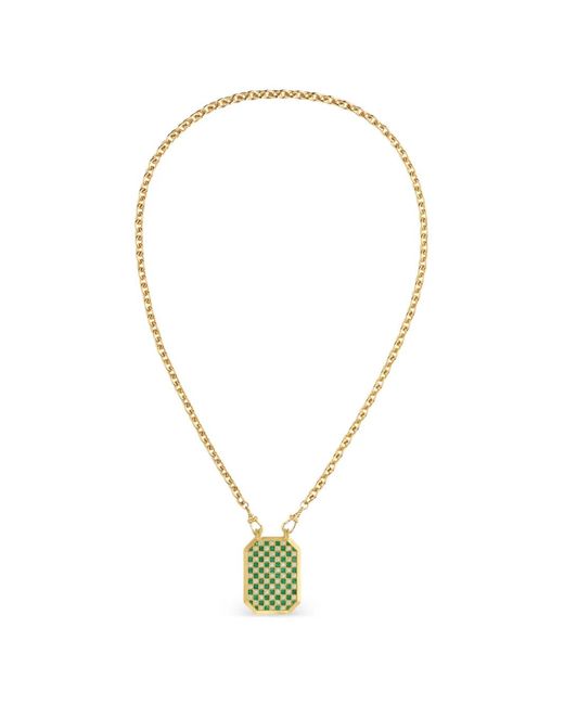 Marie Lichtenberg Metallic Checkered Emerald And Diamond Necklace