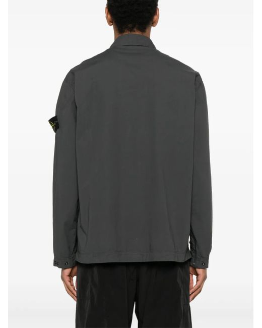 Giacca-Camicia Con Applicazione Compass di Stone Island in Black da Uomo