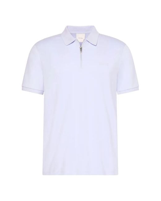 Calvin Klein White Zip-Fastening Logo-Patch Polo Shirt for men
