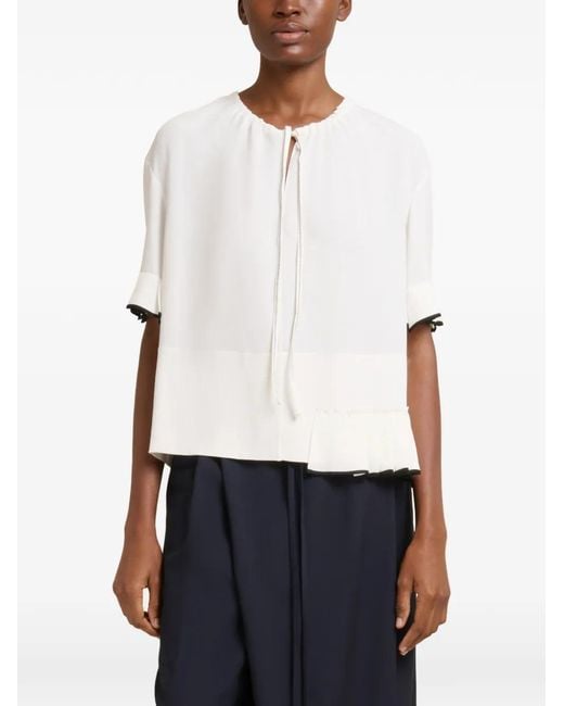 Marni White Marocaine Top With Pleated Detail