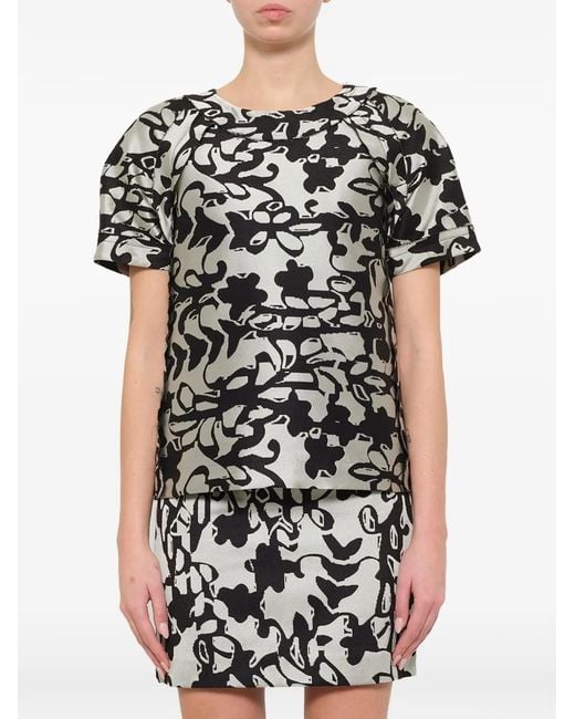 Lanvin Black Abstract-Print Short-Sleeve Top
