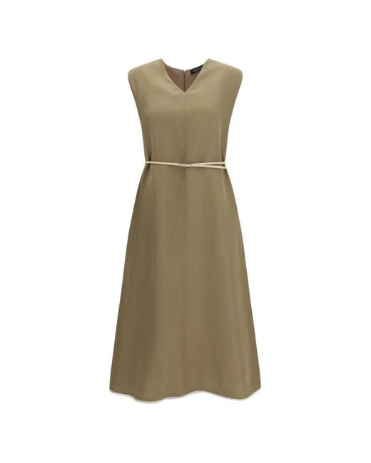 Fabiana Filippi Green V-Neck Belted Midi Dress