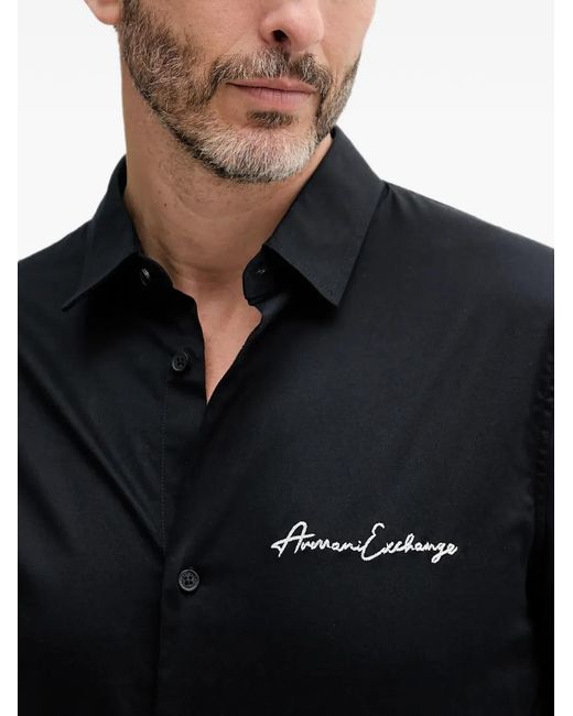 ARMANI EXCHANGE Black Signature Long-Sleeve Shirt for men
