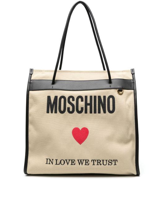 Moschino Natural Shopper aus Canvas mit Logo-Print