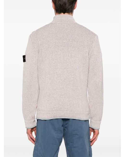Stone Island White Compass Zip-up Cotton Jumper for men