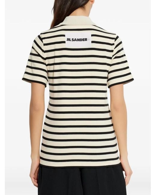 Jil Sander White Striped Zip-Up Polo Top