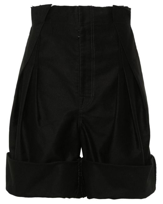 Maison Margiela Black Pleat-detail Raw-cut Shorts