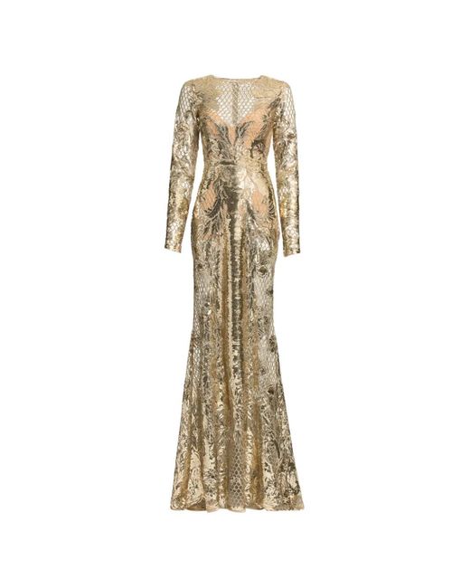 Elie Saab Metallic Sequin-Embroidered Tulle Maxi Dress