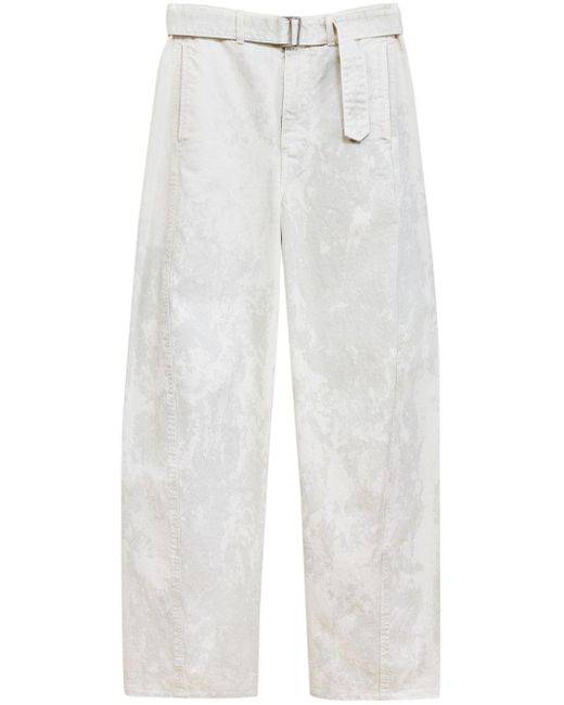 Lemaire White Acid-wash Belted Cotton Trousers