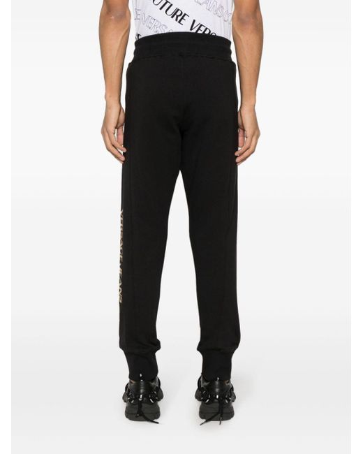 Versace Black Logo-print Cotton Track Pants for men