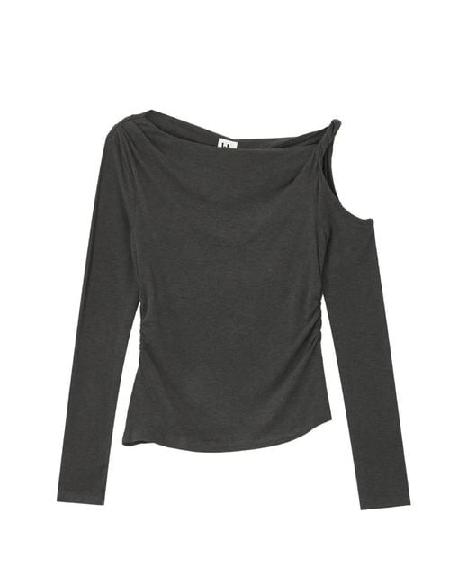 B+ AB Black Cold-Shoulder Ruched Blouse